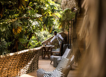 Lunch is served on the balcony, Bisate Lodge, Wilderness Safari, Rwanda